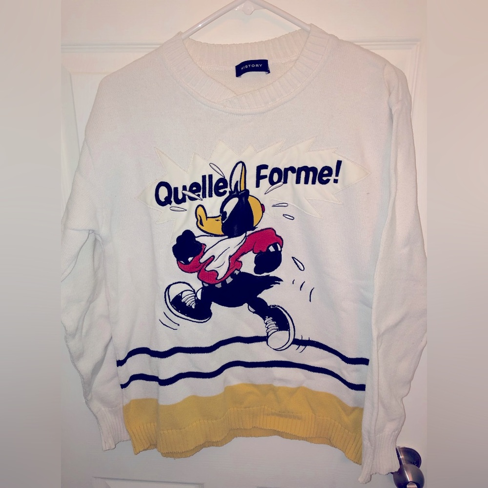 Collectible Iceberg History “Quelle Forme duck sweatshirt. White/Yellow/Black